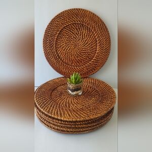Woven Rattan Chargers Set Of 6 Boho Table Decor Brown Perfect Condition